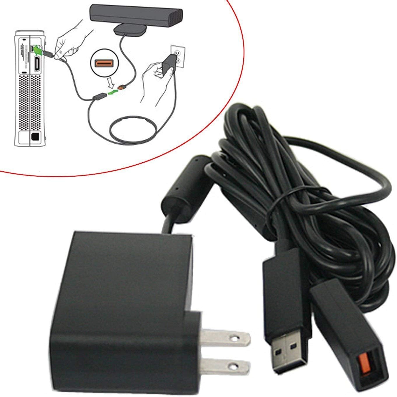 VSEER Kinect USB AC Adapter Power Supply Cable Cord Replacement Adapter for Mircosoft Xbox 360 Kinect Sensor System,Black