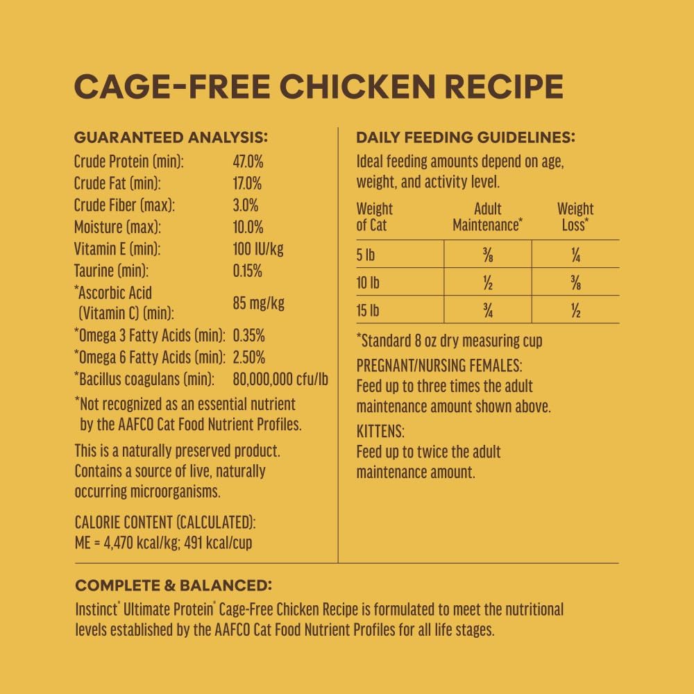 Instinct Ultimate Protein Dry Cat Food, Cage Free Chicken, 4 lb. Bag | Protein-packed recipe, 95% protein from real chicken, probiotics, omegas & antioxidants for digestive, coat & immune health