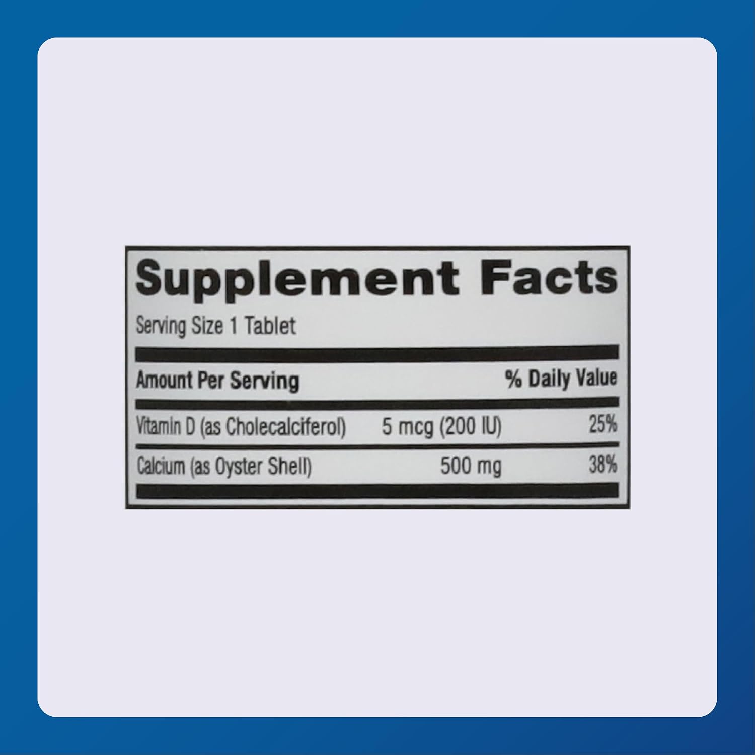 Major Oyster Shell Calcium with Vitamin D3 500 mg / 5 mcg (200 IU) - Calcium Supplement - 60 Tablets