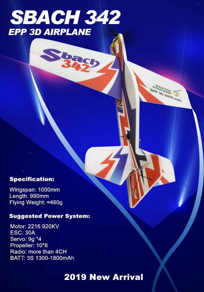 RC Foam Plane Sbach342 Aerobatic Flying Airplane, 39" Unassembled 3D EPP RC Airplane Kits to Build for Adults (KIT+Motor+ESC+Servo