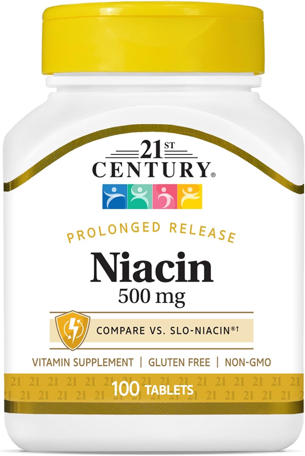 21st Century Niacin 500mg Prolonged Release Tablets, Vitamin B3, 100ct | Vitamin B3 Niacin 500 mg, Energy Metabolism, Heart & Nervous System Support, Prolonged-Release Formula, Non-GMO, Gluten Free