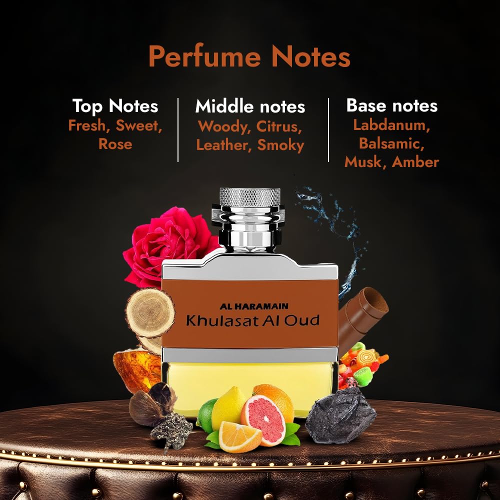 Al Haramain Khulasat Al Oud - Cologne for Men - Long Lasting Arabian Perfume for Men - Oud Eau de Parfum Fragrances - 3.3 oz