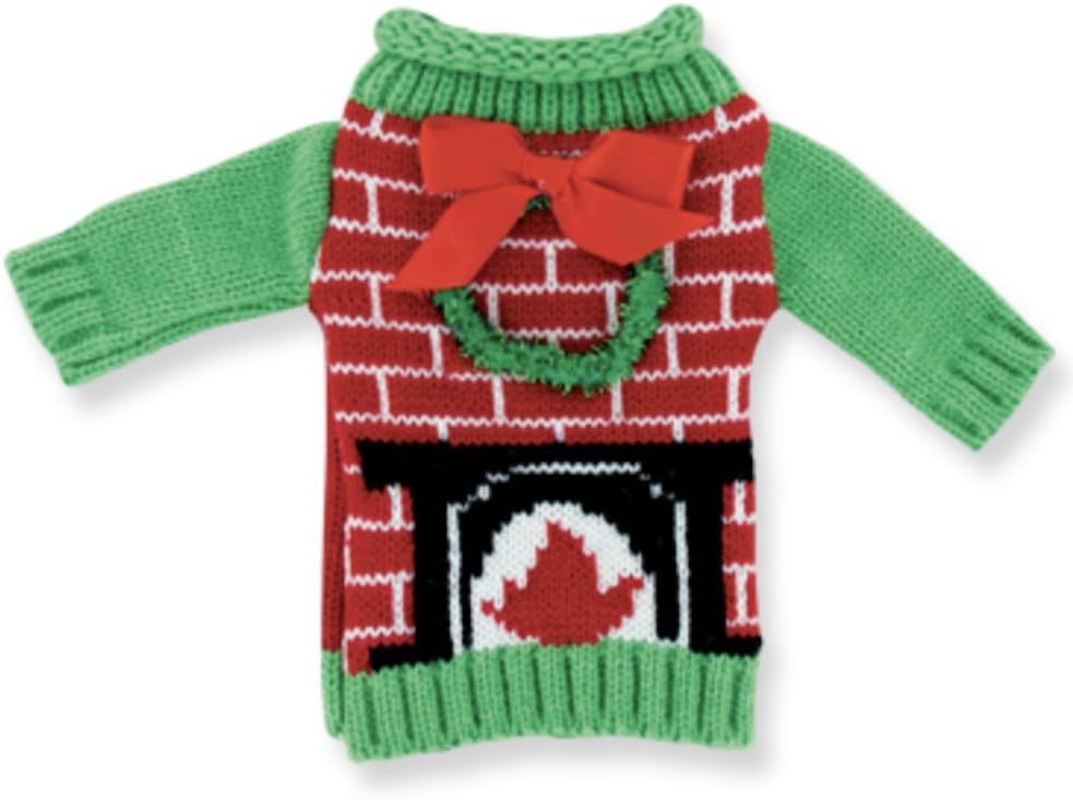 Uncle Bob's Christmas Holiday Ugly Sweater Knitted Wine Bottle Cover (Wreath Fireplace)