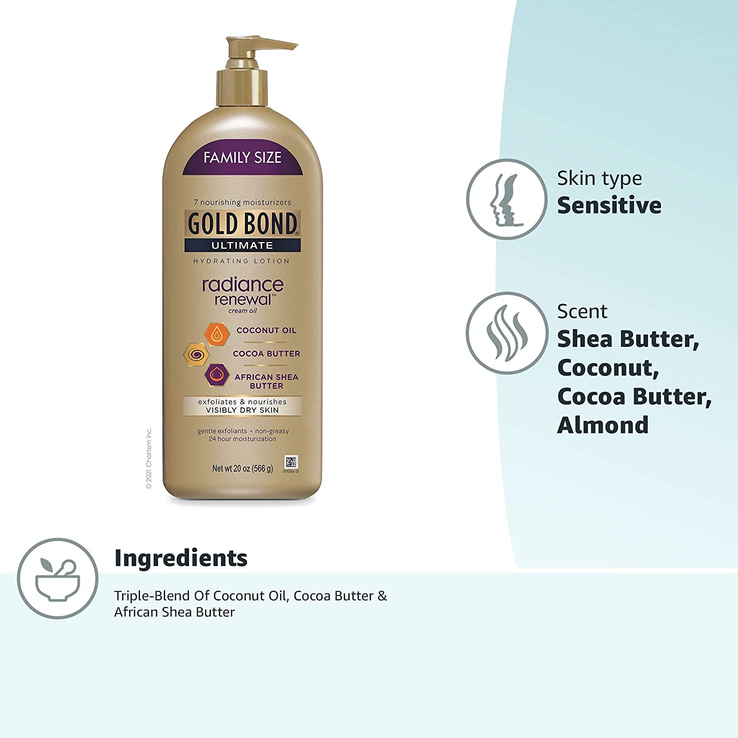 Gold Bond Cocoa Butter Glow Daily Hydrating Lotion for Gifting, 14 Oz | Body lotion with Shea Butter, Cocoa Butter & Coconut Oil, dermatologist-tested, no parabens, phthalates, dyes, 24hr moisture