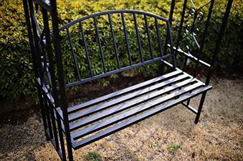 Steel Garden Arch with Seat for 2 People, 6'7" High x 3'7" Wide, Garden Arbor for Various Climbing Plant, Outdoor Garden Lawn Backyard