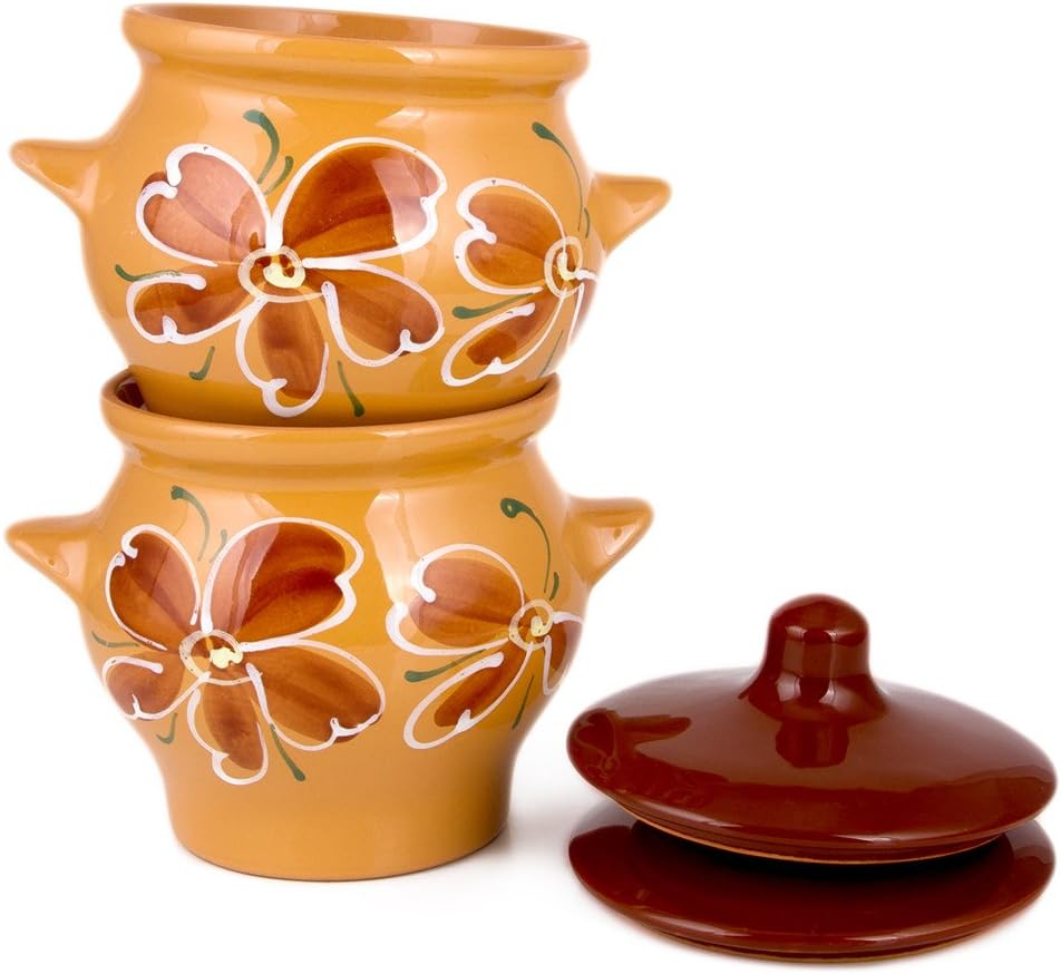 Stoneware Ramekin (Set of 2) - Clay Pots for Cooking (Beige)