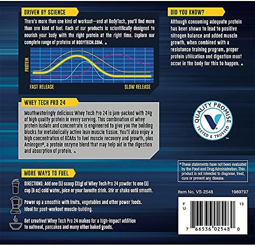 BodyTech Whey Tech Pro 24 Protein Powder - Protein Enzyme Blend with BCAA's to Fuel Muscle Growth & Recovery