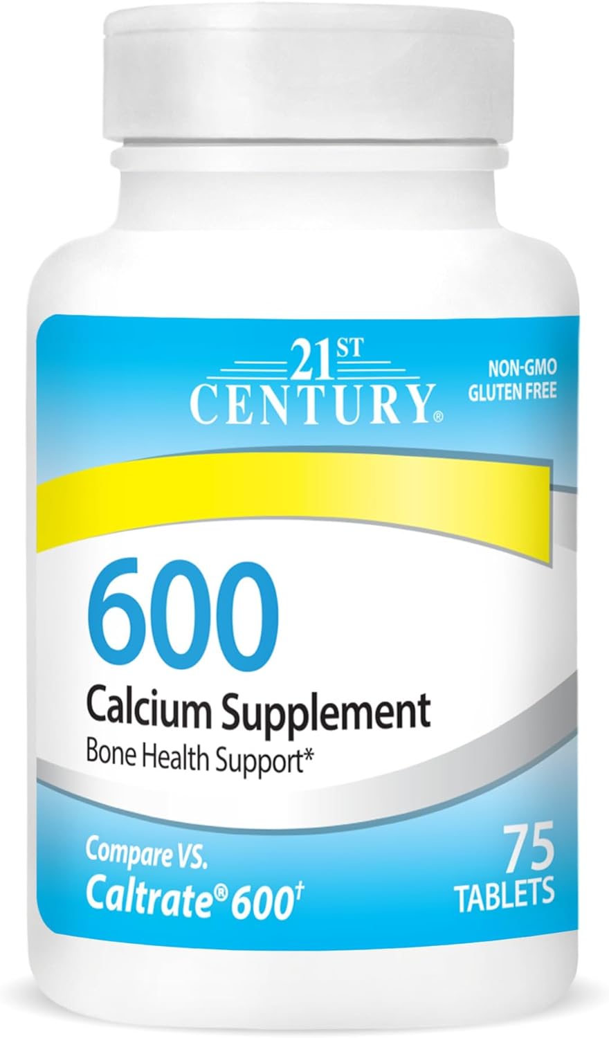 21st Century Calcium 600mg Tablets, Bone Strength Support, 75 Count | Calcium Carbonate 600 mg, Compare VS. Caltrate® 600, Bone Strength & Density Support, Vegan-Friendly, Non-GMO, Gluten Free