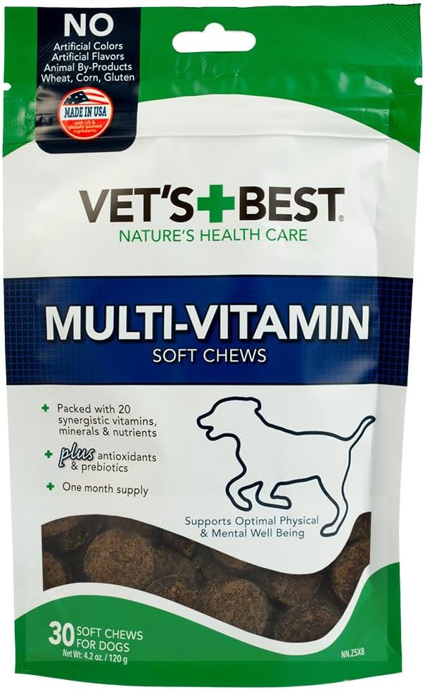 Vet's Best Multi-Vitamin Soft Chews for Dogs, Daily Wellness, 30 Count | Daily Multivitamin Soft Chews, Supports Physical & Mental Wellness