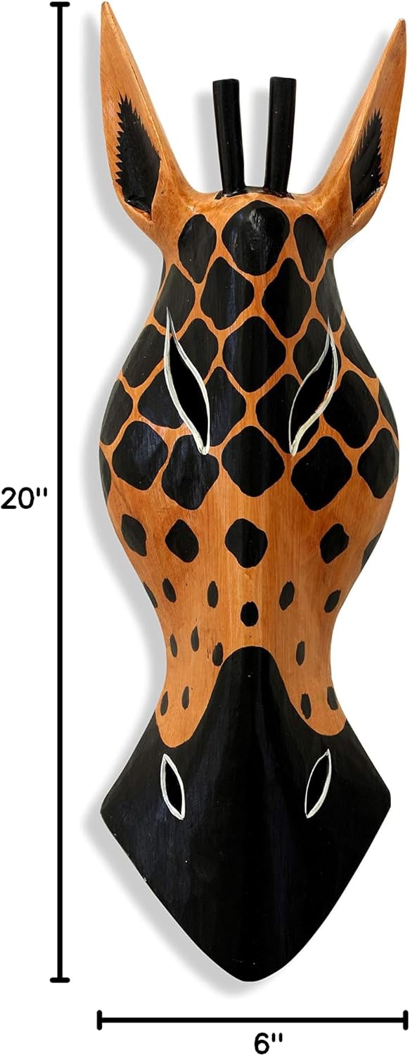 G6 Collection Wooden Tribal Giraffe Mask Hand Carved Wall Plaque Hanging Home Decor Accent Art Unique Sculpture Decoration Handmade Gift Handcrafted Decorative Mask (20" Tall)