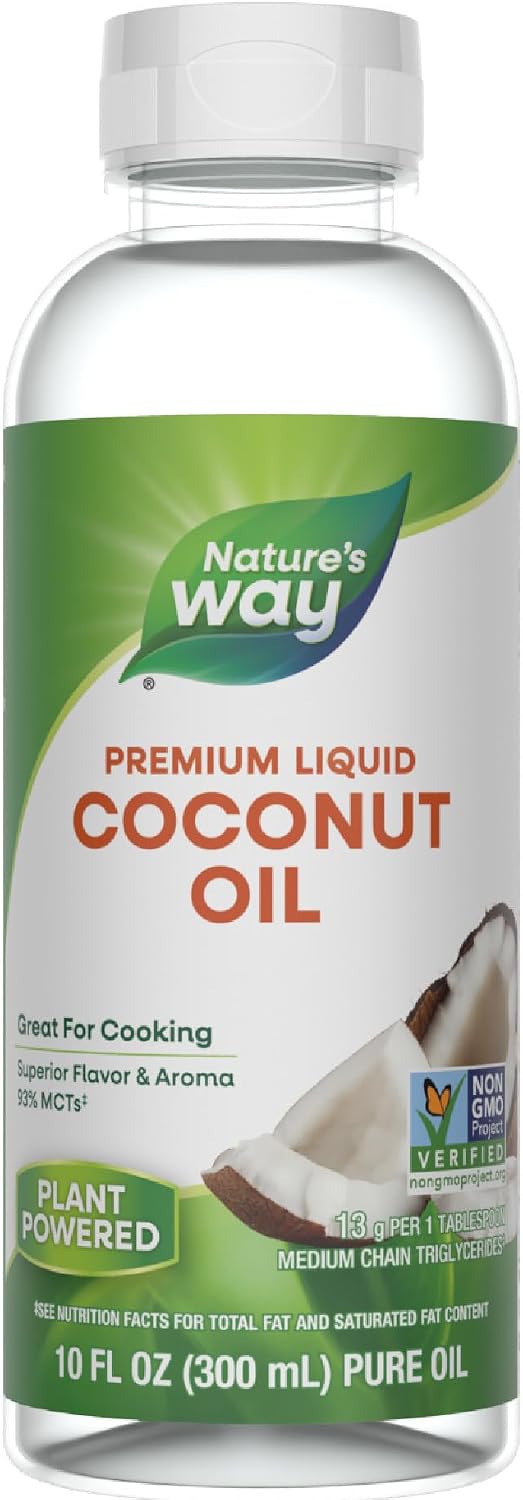 Nature's Way Liquid Coconut Oil, Oil for Cooking, Hexane-Free, 10 Fl Oz | Superior Flavor and Aroma, Stays Liquid, 13 g MCTs per Serving(1)