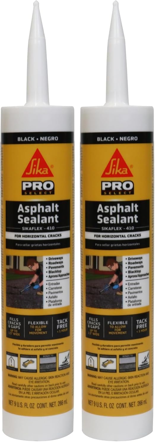SIKA Sikaflex-410 Asphalt Sealant, Black, Self-Leveling Hybrid Sealant for Filling Cracks in Asphalt Driveways, Roadways