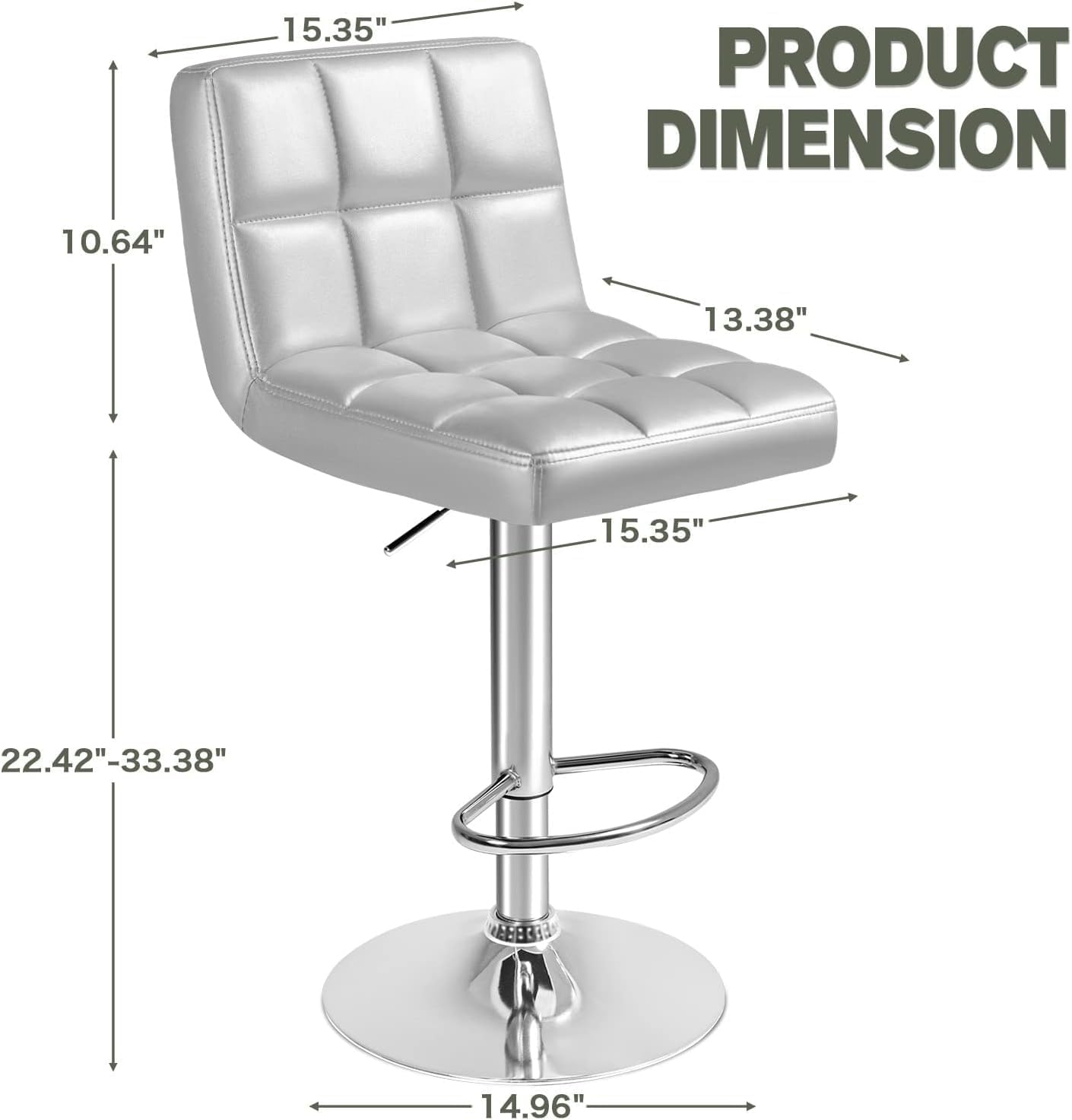 Furmax Bar Stools Modern Pu Leather Swivel Adjustable Hydraulic Bar Stool Square Counter Height Stool Set of 2 (White)