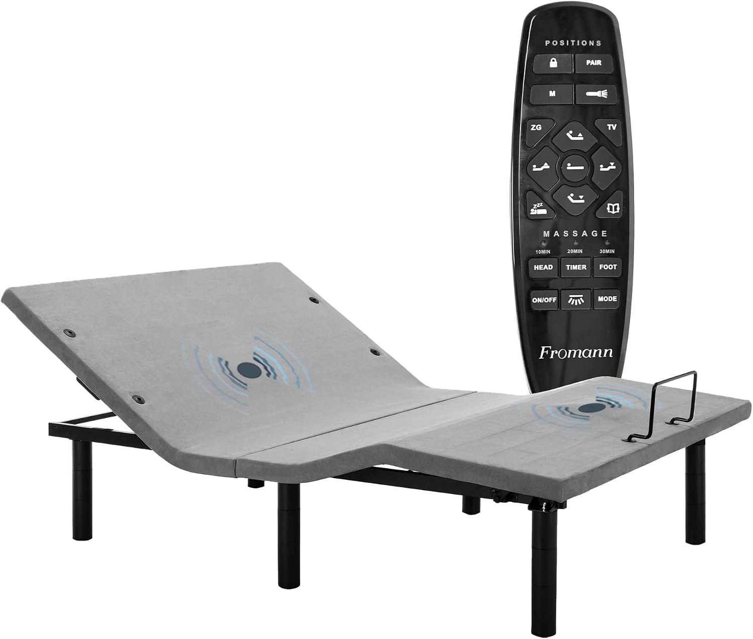 Fromann Adjustable Electric Twin XL Bed Base Frame with Massage, USB Type-C Ports, Zero Gravity, Under Bed Led Lighting and Three Leg Height (Black)