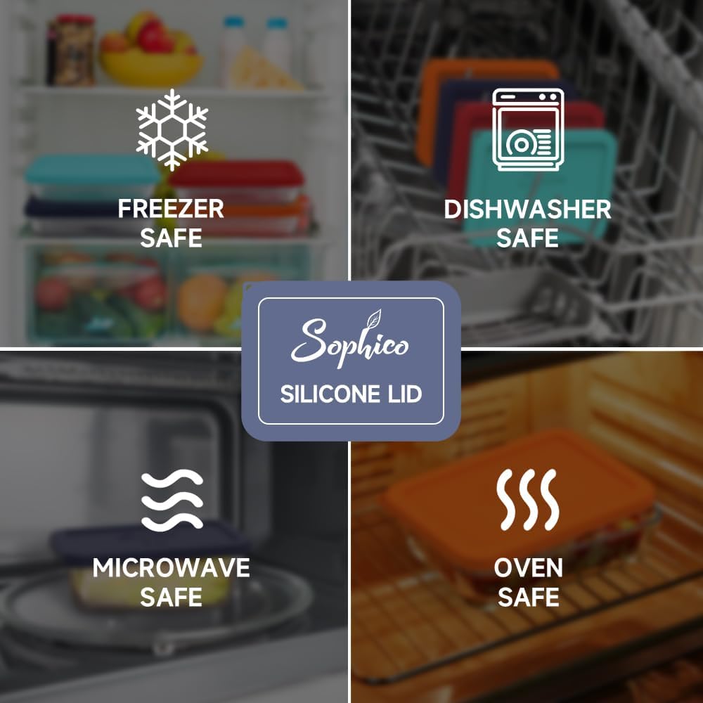 SOPHICO 3 Cup Rectangle Silicone Replacement Lids for Pyrex 7210-PC Glass