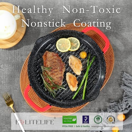 ESLITE LIFE Nonstick Grill Pan for Stove Tops, Versatile Griddle with Pour Spouts