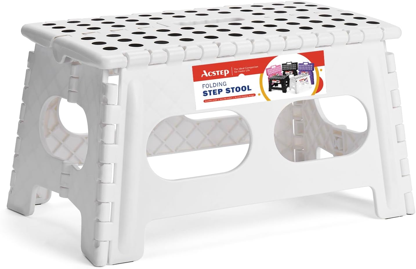 11 Inch Folding Step Stool for Kids, Non-Slip Foldable Stools, Black | Heavy Duty Collapsible Foot Stool, Lightweight with Built-in Handle, Holds 300 lb for Adults Kitchen Bathroom Bedroom Outdoor