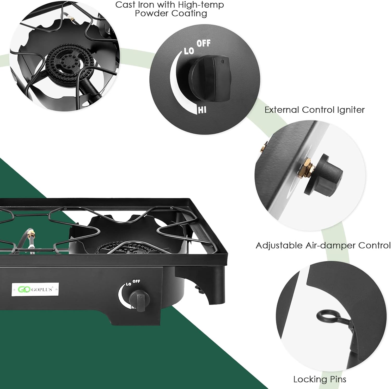 Goplus Outdoor Camping Stove, Dual Burner Propane Gas Cooker