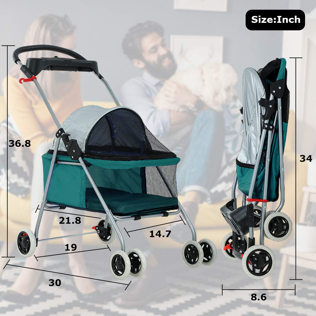Pet Stroller 4 Wheels Posh Folding Waterproof Portable Travel Cat Dog Stroller with Cup Holder,Blue