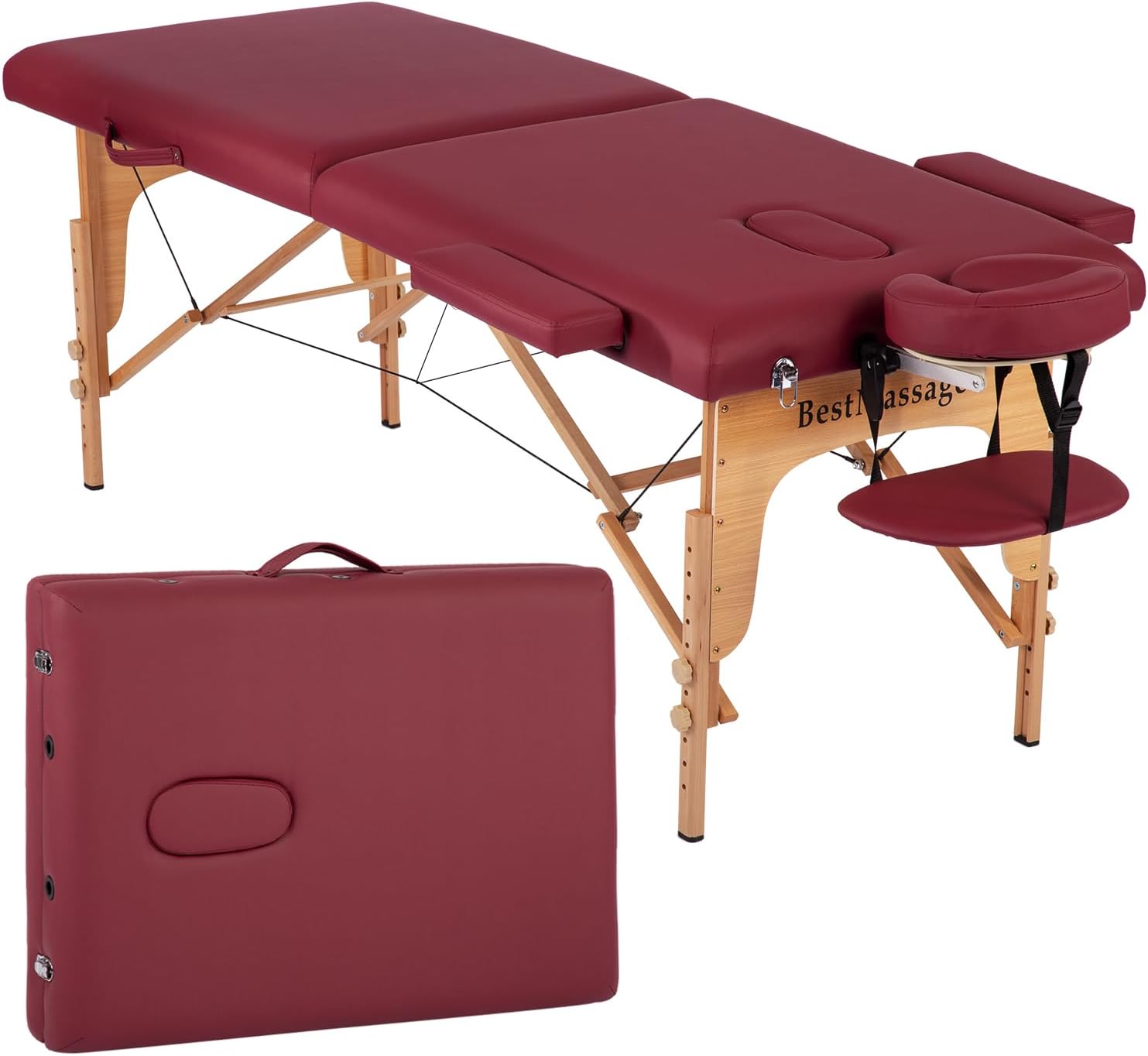 BestMassage | Portable Massage Table | 24" Wide, Black PU Leather | Lightweight, 2-Fold Massage Table with Height Adjustment, 450lbs Capacity, Carry Bag | For Massage, Facial, Tattoo, Home, Spa