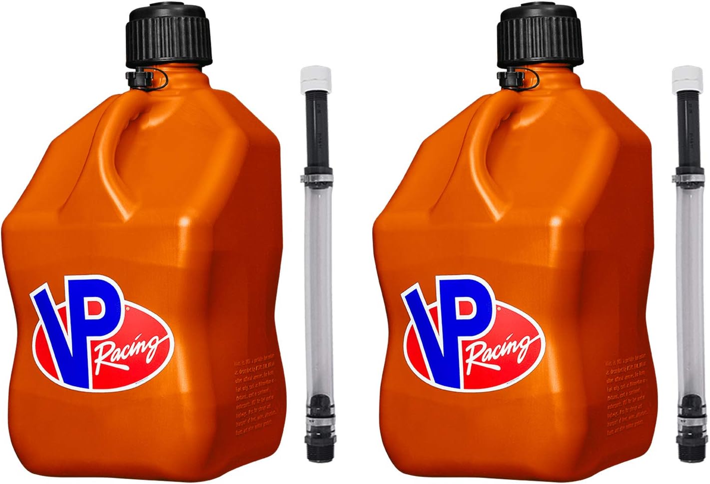VP Racing 3572-CA, 5.5 Gallon Square motorsport Jug Orange with 2 Deluxe Filler Hoses (2 Pack)