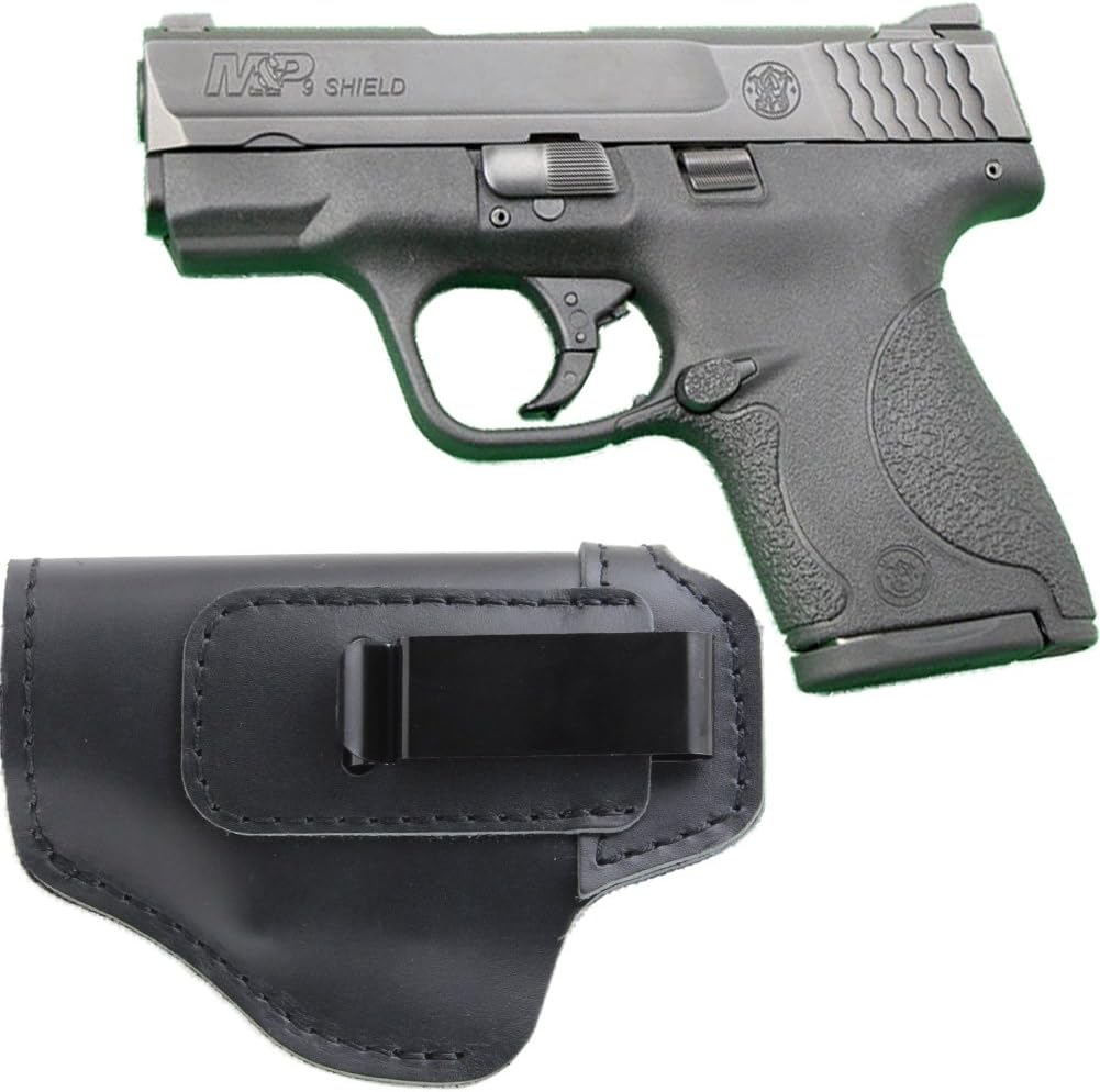 IWB Leather Holster for Inside Waistband Concealed Carry Fits:S&W M&P Shield-Glock19 26 29 30 32 43-Beretta Px4-RUGER EC9s-SIG-HK-Taurus-XDS or Similar Sized Handguns
