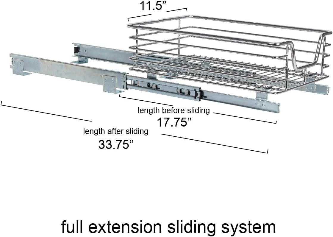 Household Essentials Glidez 2‑Tier Multipurpose Chrome‑Plated Steel Pull‑Out/Slide‑Out Under Cabinet Organizer, Chrome Finish