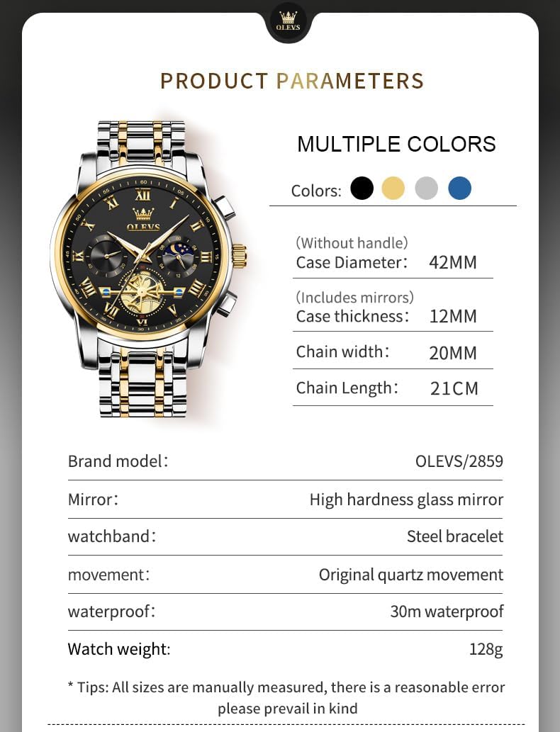 OLEVS Watch Men Luxury Dress Stainless Steel Date Analog Watch Waterproof
