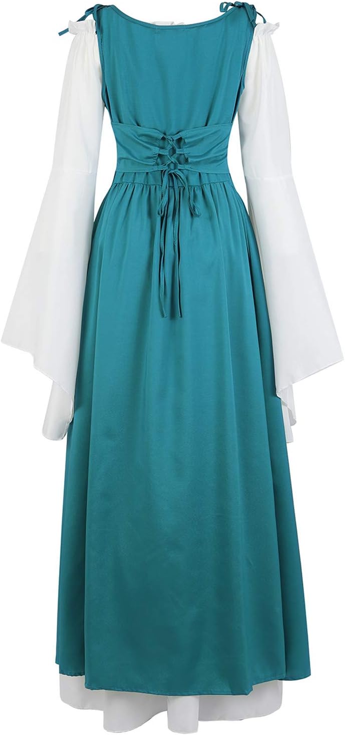Kranchungel Renaissance Costume Women Dress: Flowy Long Sleeve Medieval Dress for Renaissance Faires & Medieval Festival
