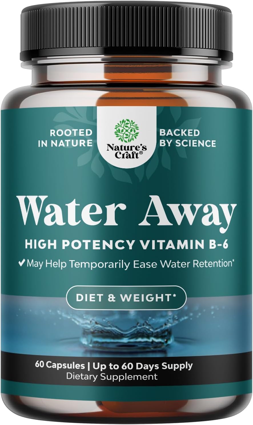Water Away Herbal Diuretic Pills High Strength - Fluid Retention Supplement with Dandelion Leaf Extract & Green Tea for Bloating Relief for Women &