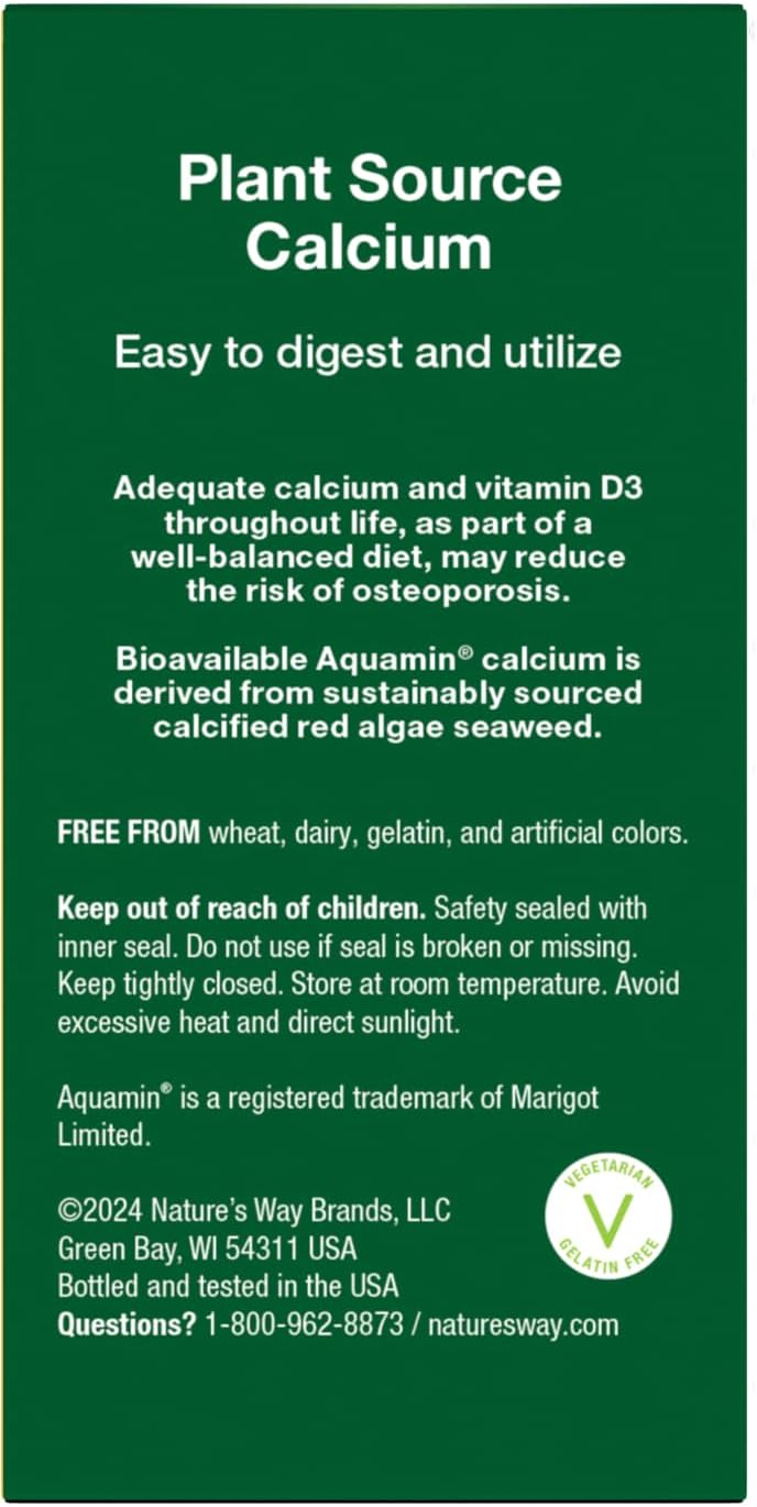 Nature’s Way Alive! Calcium Bone Support Tablets*, 1,200 mg Calcium, 120 ct | Max Absorption Calcium Supplement with Vitamins D3, K2, & Magnesium, Promotes Bone Health and Bone Density*, Gluten Free