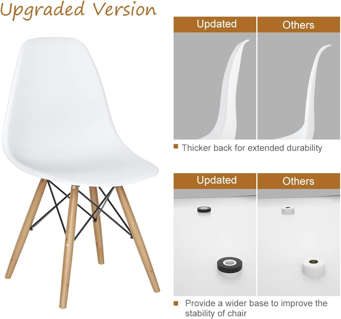 GIANTEX Dining Chairs Set of 2 White, Pre Assembled Dining Room Chairs | Mid Century Modern Kitchen Chairs with Wood Legs, Armless Plastic Dining Side Chair for Kitchen, Living Room