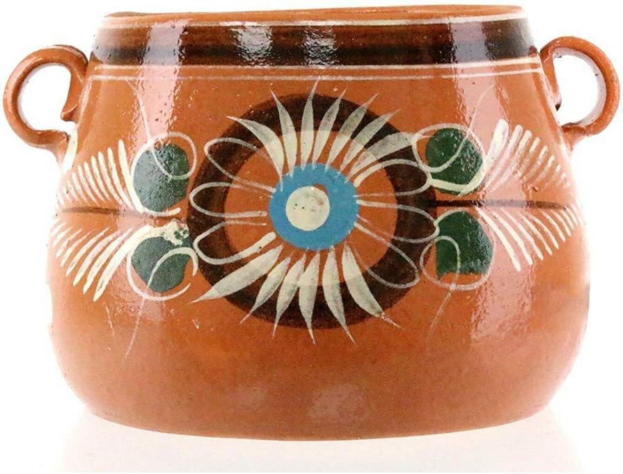 New Olla De Barro Frijolera w/Lid 3.5 Quarts Canterito Cazuela Traditional Floral of Set