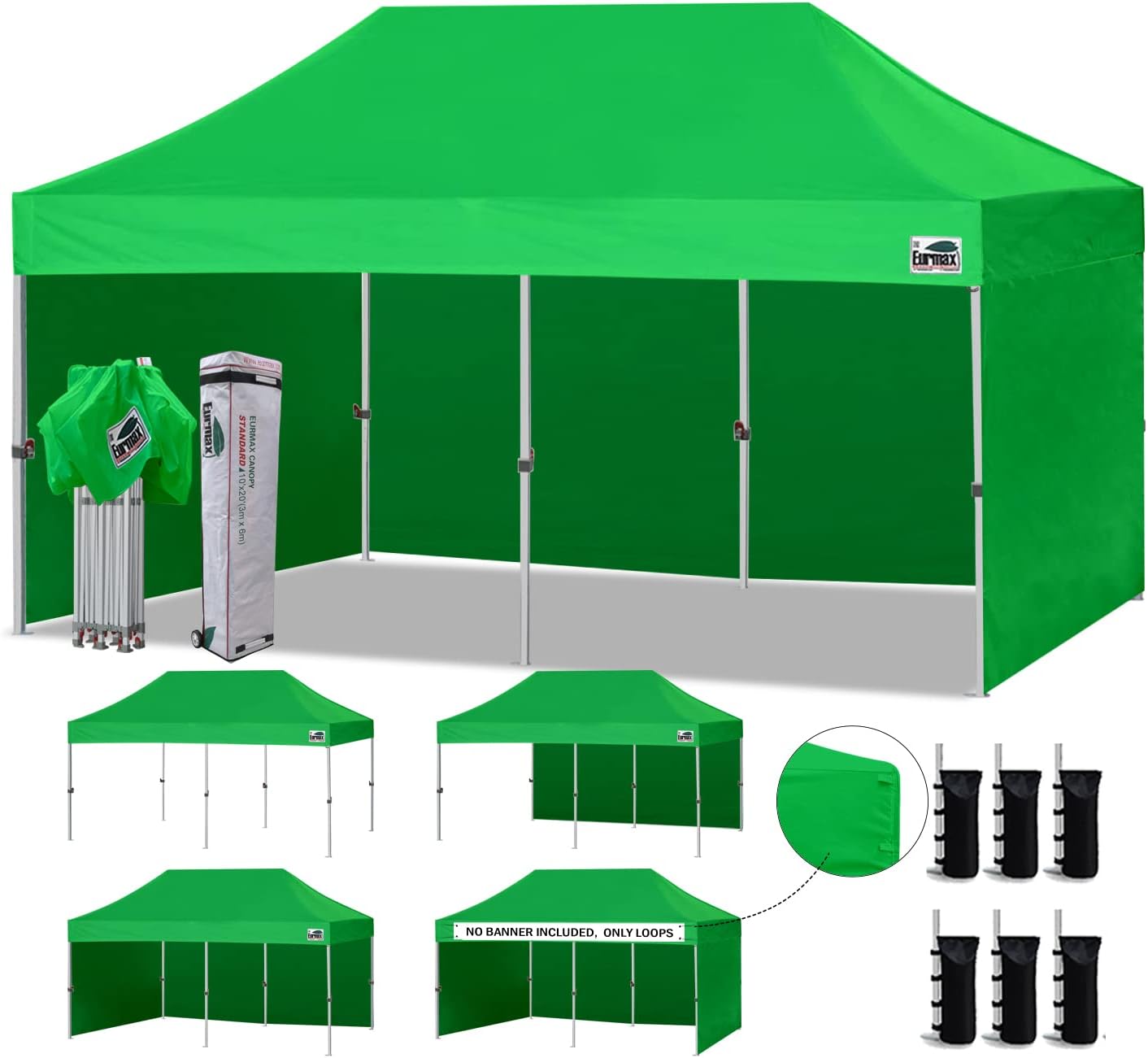 Eurmax USA 10x10 Pop Up Canopy Tent,Commercial Tent with Patented No-Tip Rolling Bag,4 Zippered Removable Walls,UV & Water Resistant Canopy Top,Heavy Duty Outdoor Gazebo,Instant Shelter(White)