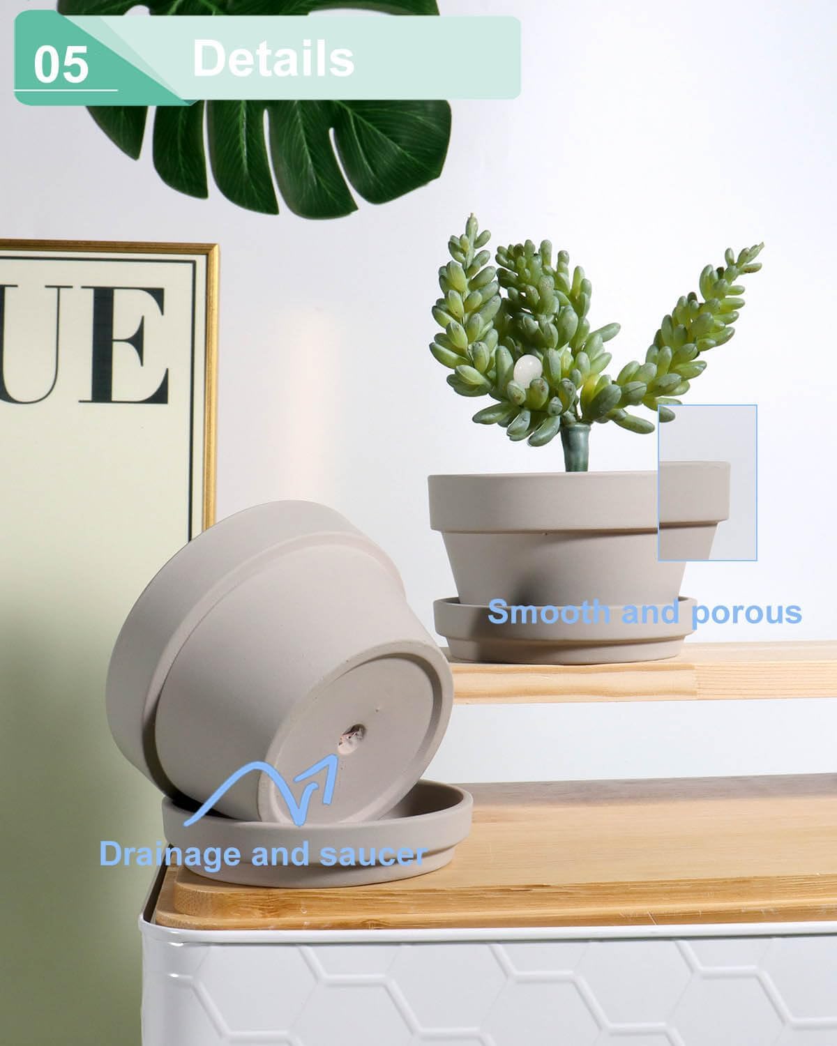 vensovo 3.7 Inch Terracotta Shallow Succulent Pots with Saucers, 6 Pack