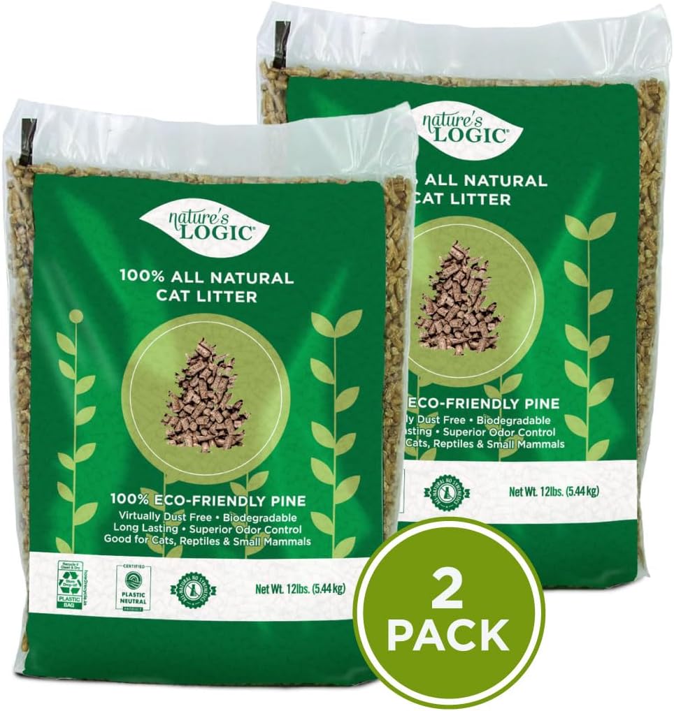 NATURE'S LOGIC Pine Pellet Cat Litter - 100% Natural - Unscented, 12 lb | 100% Natural Pine, Dust-free, Biodegradable, Safe for cats, kittens, reptiles & small pets, Highly absorbent, 12 lb bag
