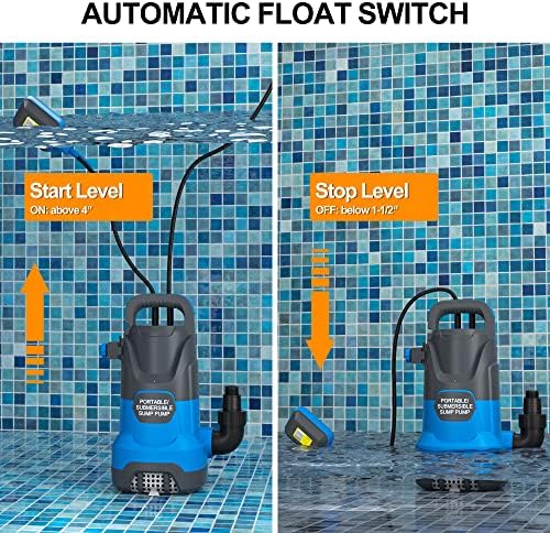 Submersible Water Automatic Sump Pump 1HP Clean/Dirty Water Removal Pump 4000PGH With Float Switch Electric Portable Transfer Water Pump for