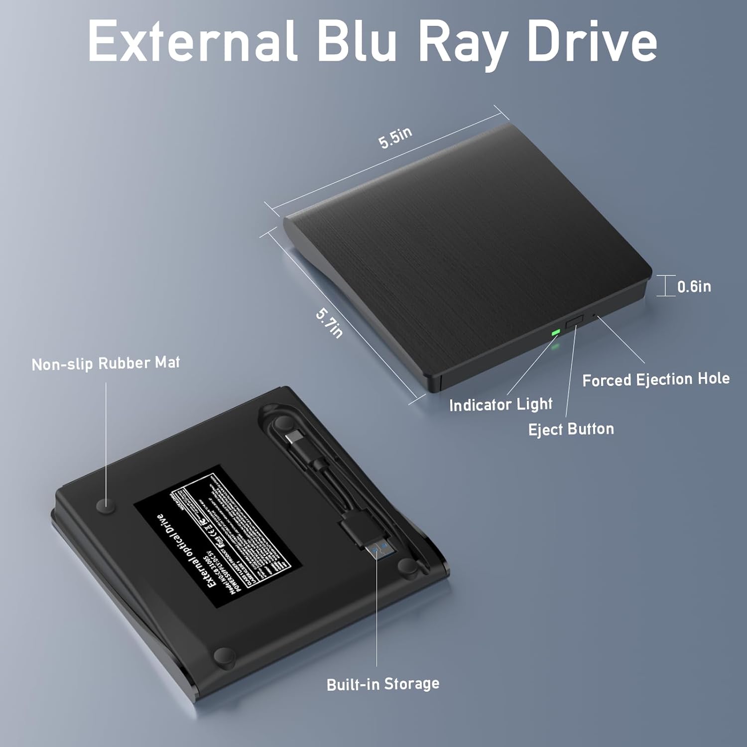 wintale Blu Ray Burner External, USB 3.0 & Type-C External Blu-ray Drives | External Blu Ray Drive for PC True Plug-and-play Experience