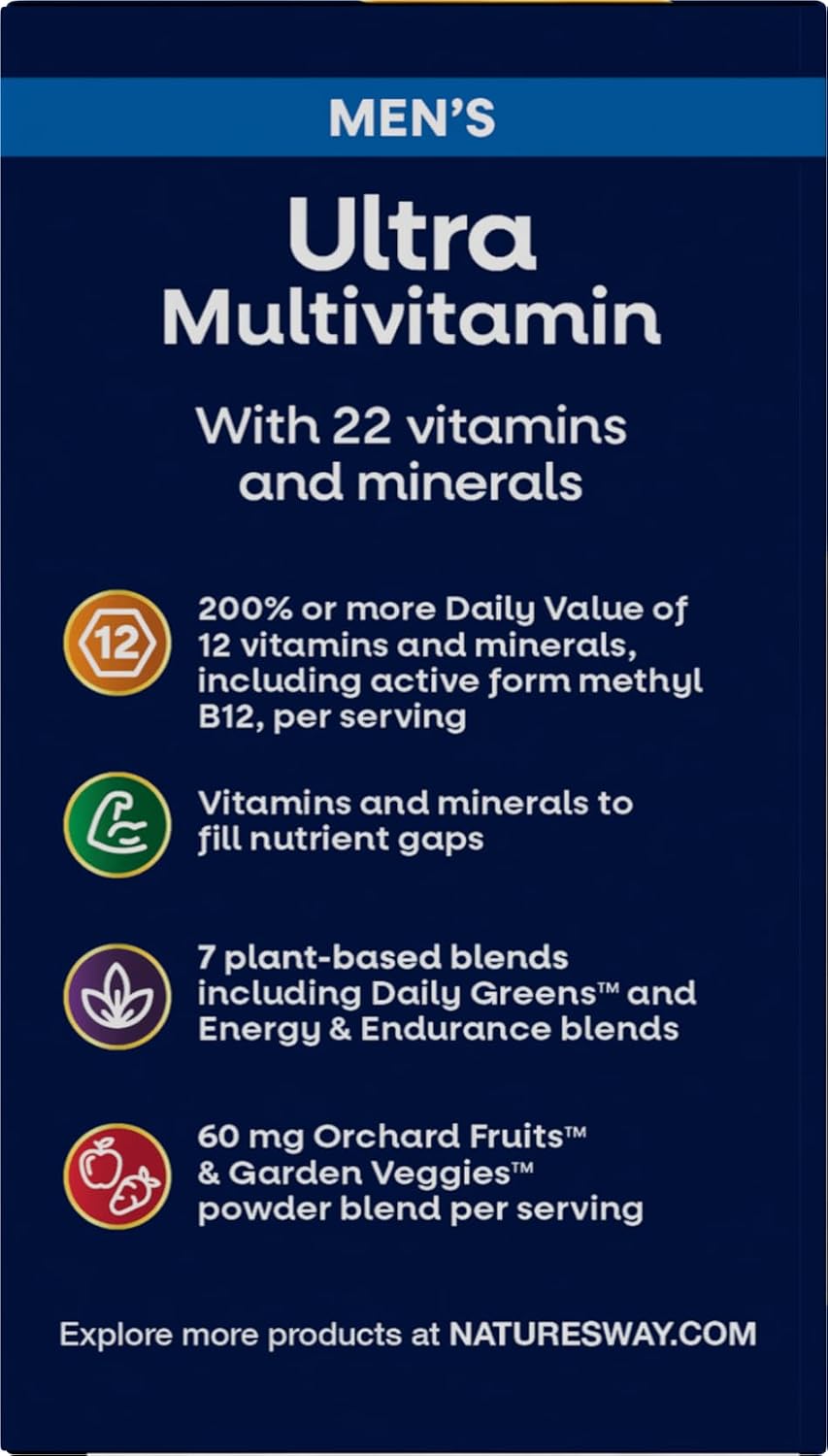 Nature's Way Alive! Men’s Daily Ultra Potency Multivitamin Tablets, 60 ct | Complete High Potency Men’s Daily Vitamin Promotes Heart & Muscle Function*, B-Vitamins, Zinc and Antioxidants
