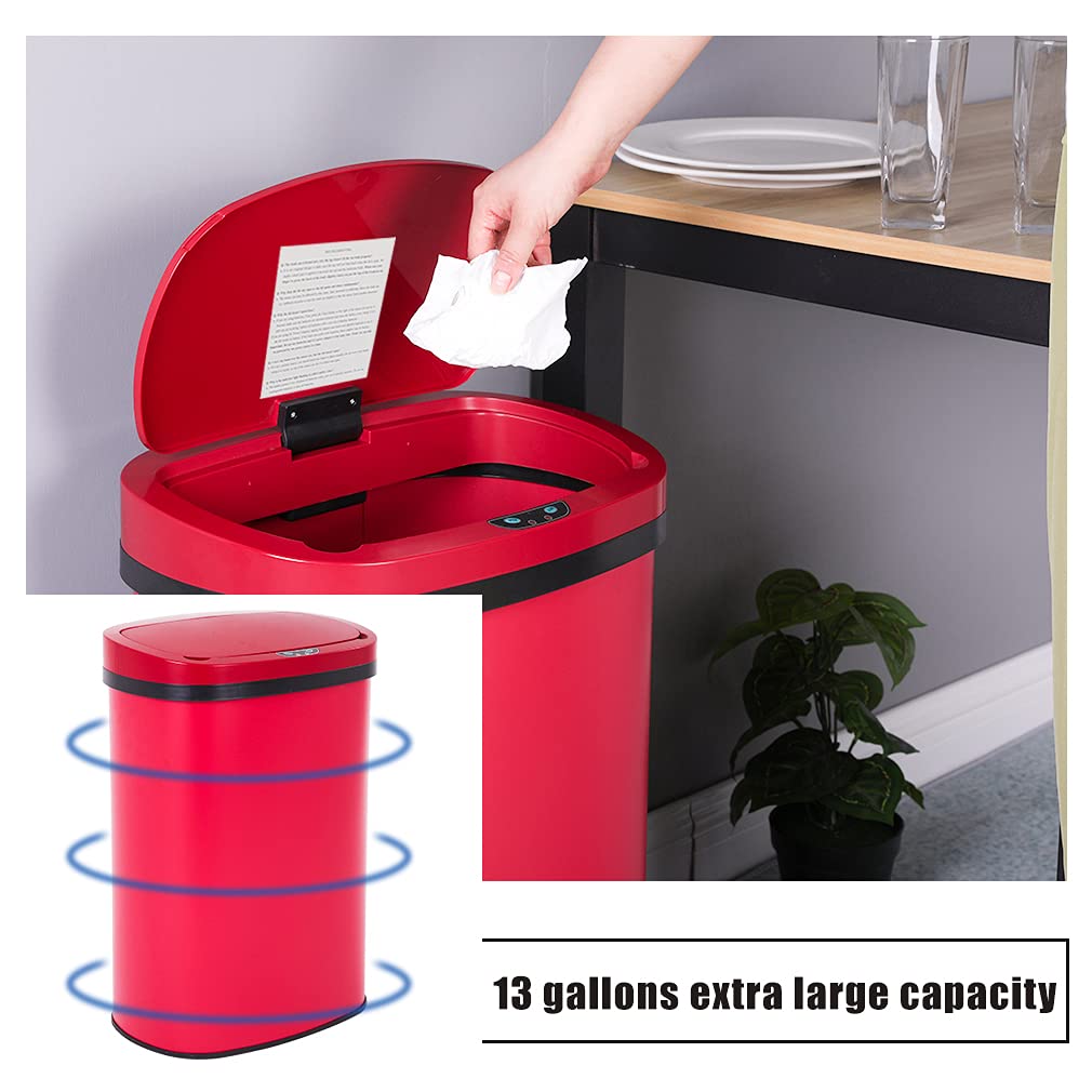 FDW | 13 Gallon Stainless Steel Trash Can with Lid | Silver