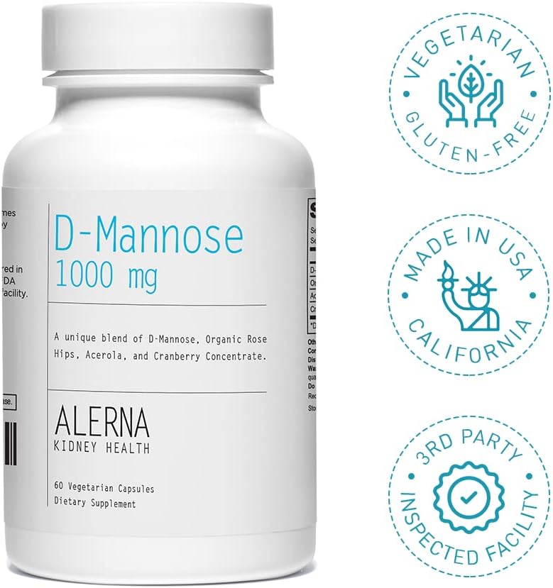 D-Mannose 1000 mg - Urinary Tract Health - with Cranberry Concentrate, Organic Rose Hips, Acerola Extract - 60 Vegetarian Capsules