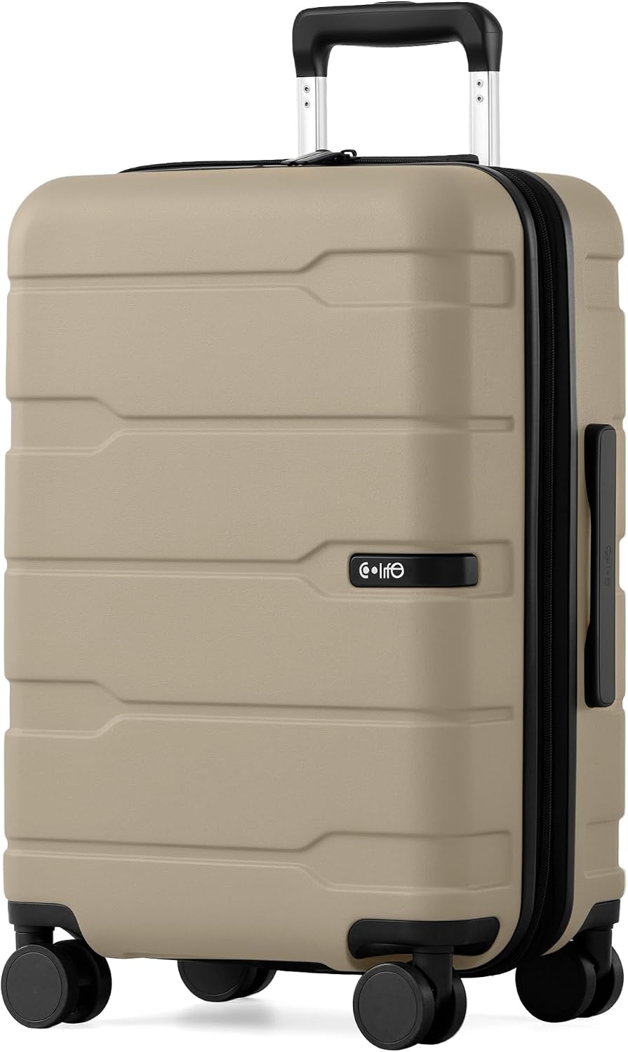 Coolife Medium Checked Luggage Hardside Suitcase with Spinner Wheels, 24in | Lightweight ABS+PC, Rolling Travel Suitcase with TSA Lock, Spinner Wheels, Durable Zipper, Charcoal