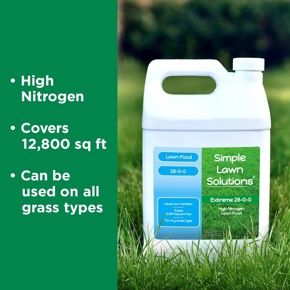 Maximum Green & Growth Fertilizer High Nitrogen 28-0-0 Liquid Lawn Food Spray Spring & Summer- Any Grass Type- Simple Lawn Solutions - Concentrated Quick & Slow Release Attached Sprayer (32 Ounce)