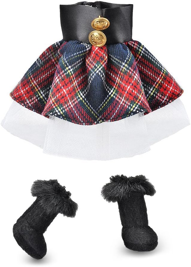 E-TING Santa Clothing Red-Blue Plaid Dress with Boots for elf Doll