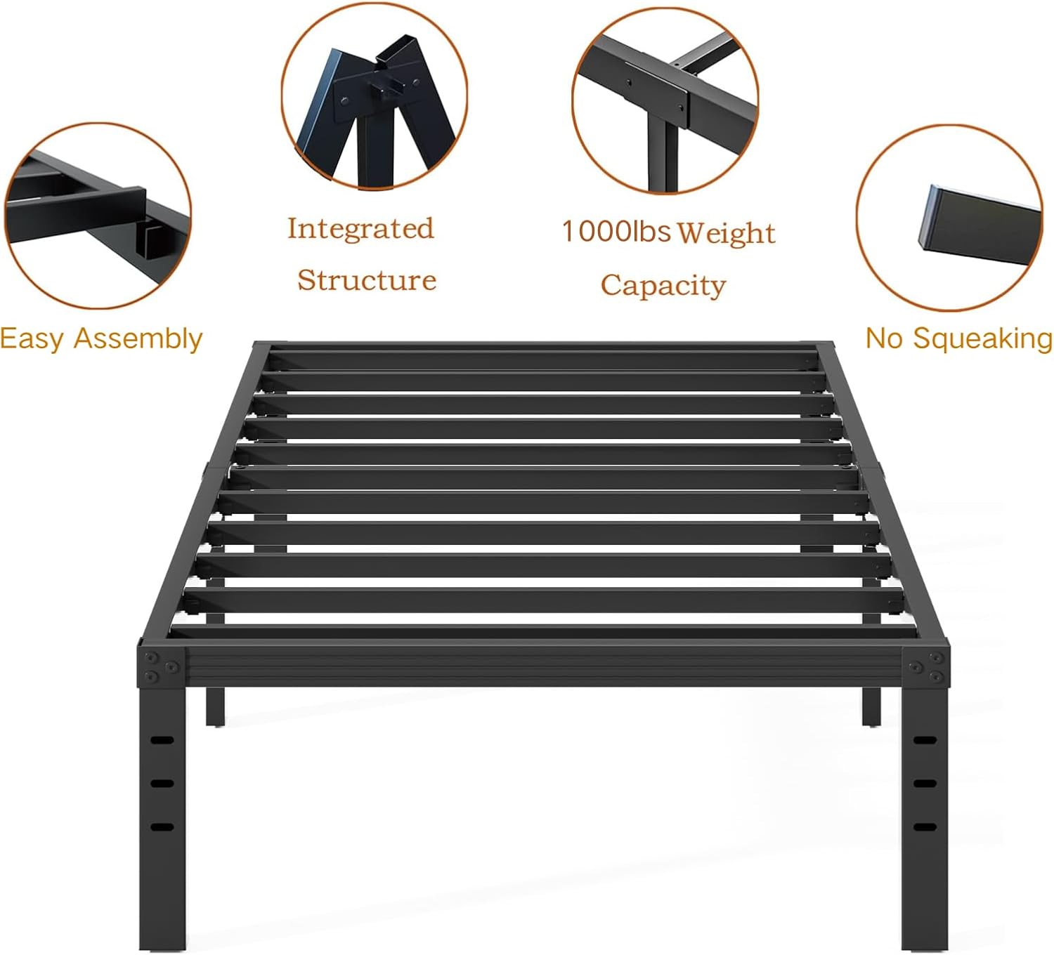 Heavy Duty Platform 14 Inch Full Bed Frame with Storage, Black