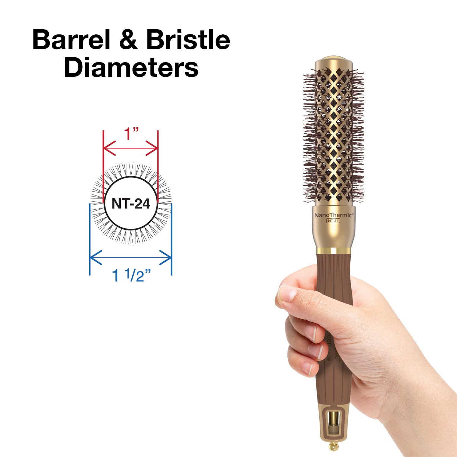 Olivia Garden NanoThermic Ceramic + Ion Round Thermal Hair Brush - Not Electrical - Professional Blowout Brush for Normal to Thick Hair