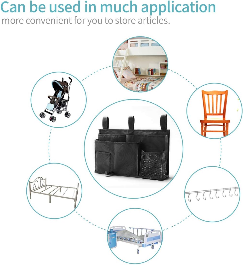 Bseash Bunk Bed Organizer, Bedside Caddy Hanging Bed Organizer Storage Bag 8 Pockets, for College Dorm Rooms Bed, Hospital Bed, Baby Bed Rails