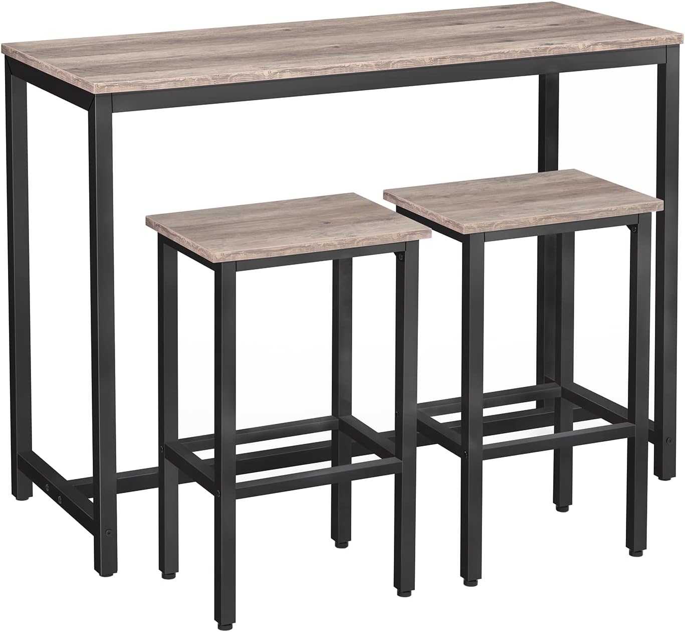 HOOBRO Bar Table and Chairs Set, 47.2” Rectangular Pub Table with 2 Stools for Small Space, 3-Piece Breakfast stools Set, Sturdy Metal Frame