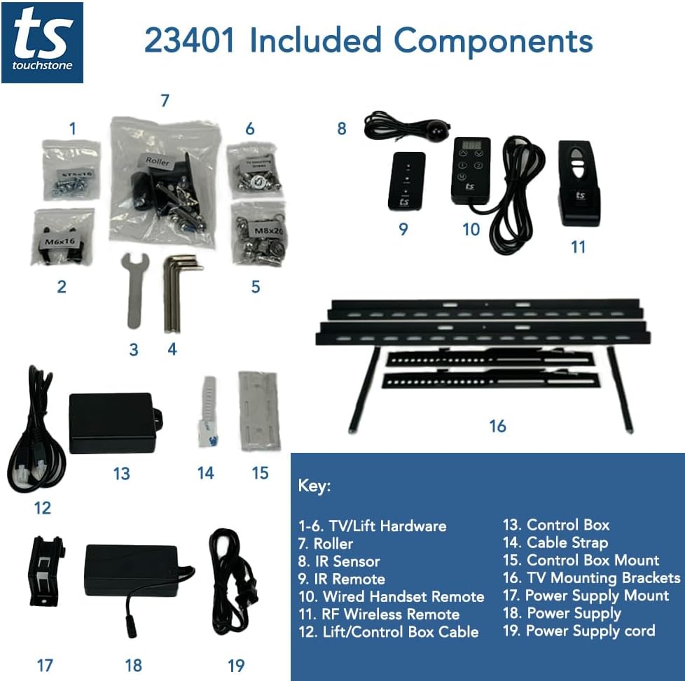 Touchstone Whisper Lift II Pro Smart Motorized TV Lift Mechanism - 36" Travel-Popup & Drop Down-5yr Warranty-Height Memory Feature, IR/RF, RS-232 Compatible-WiFi Connectivity-TVs Up to 65"/100 Lbs