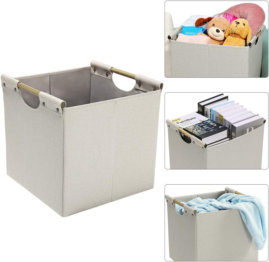 HOONEX Collapsible Storage Bins, 13x13x13 Inches Storage Cubes Linen Fabric, 3 Pack